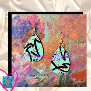 M-228: Mint Graffiti Teardrop Earrings